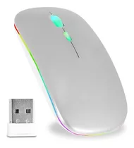 Mouse Gamer Sem Fio Recarregavel Usb Noteook Macbook Led Rgb Cor Prateado