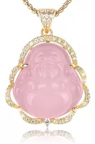 Asgift Dainty Laughing Buddha Collar Para Mujer Pink Crystal