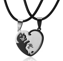 Collar Pareja Novios Amistad Corazón Yin Yang Gatos 2 En 1