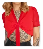 Crop O Top Con Detalle Sensual De Lazo En  Busto Mangas Tul