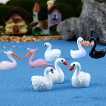 8 Pçs Mini Cisnes Flamingos Miniaturas Terrários Jardim Fada