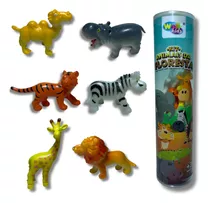 Kit Animais Selvagens Borracha Floresta Girafa Zebra Leão