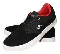 Zapatilla Ancha Skater Cuero Ecologico Vuela Alto Negro Rojo