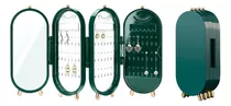 Joyero Alhajero Ravena, Organizador Plegable Con Espejo, 4 Secciones - Colgantes, Caravanas, Aretes, Pulseras, Cadenitas, Collares - Alto 23.5cm - Color Verde