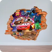 Vinilo Pared Rota 3d Rayo Mcqueen Cars On The Road 80x80