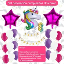 Combo Decoración Cumpleaños Globos Unicornio / Banderín 