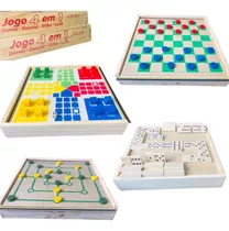 Jogo 4 Em 1 Jogos Dama Trilha Ludo Dominó Em Cx De Madeira