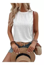 Blusa Remera Mujer Top Tank Bordado Con Ojal Carolinas Home