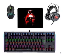 Kit Gamer Led Teclado Mecânico+mouse 7 Bot +fone +pad