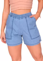 Short Jeans Leve Runner Bermuda Cintura Alta Solto Elastico