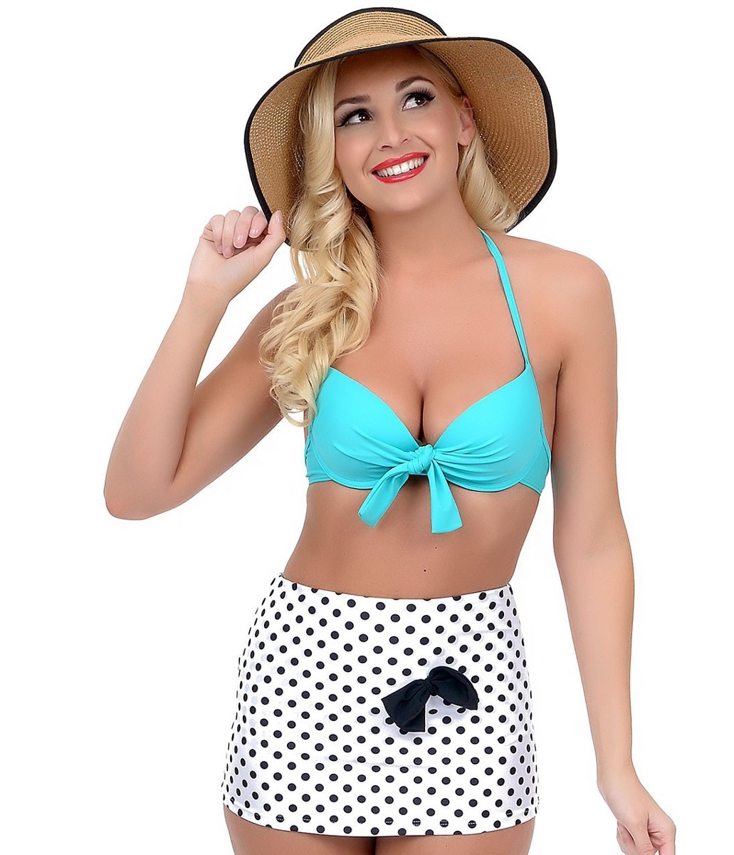 Bikini Traje De Ba O Dama Mujer Retro Falda Talla Cintura