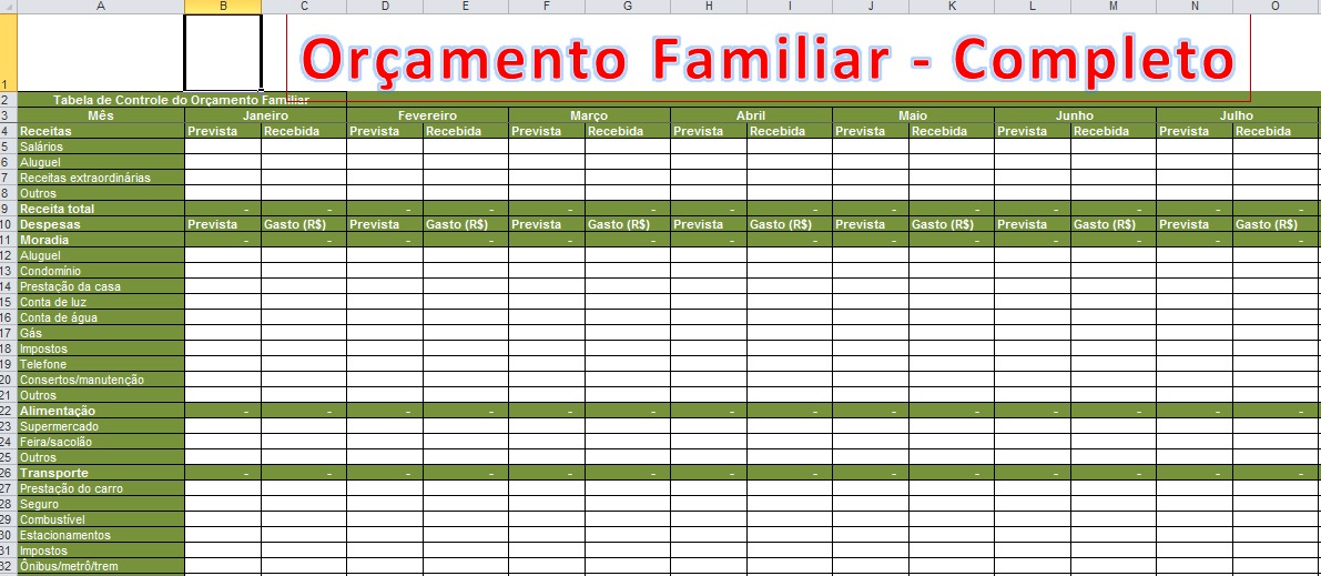 Planilha De Oramento Familiar Tudo Excel