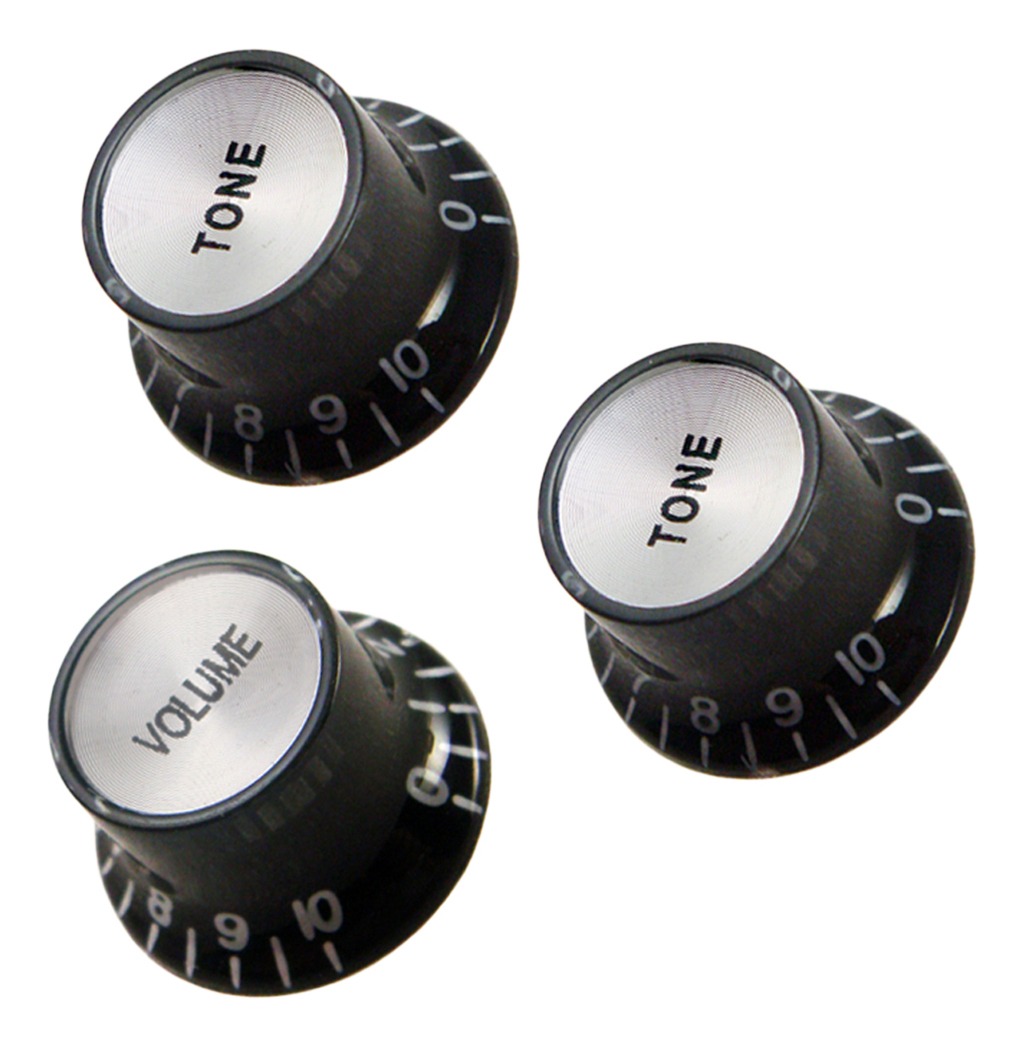 Negro IKN 2 Tonos 2 Perillas de volumen Set Top Hat Bell Perillas de control de velocidad de volumen de tono de guitarra de pl/ástico para SG Les Paul Style Guitar