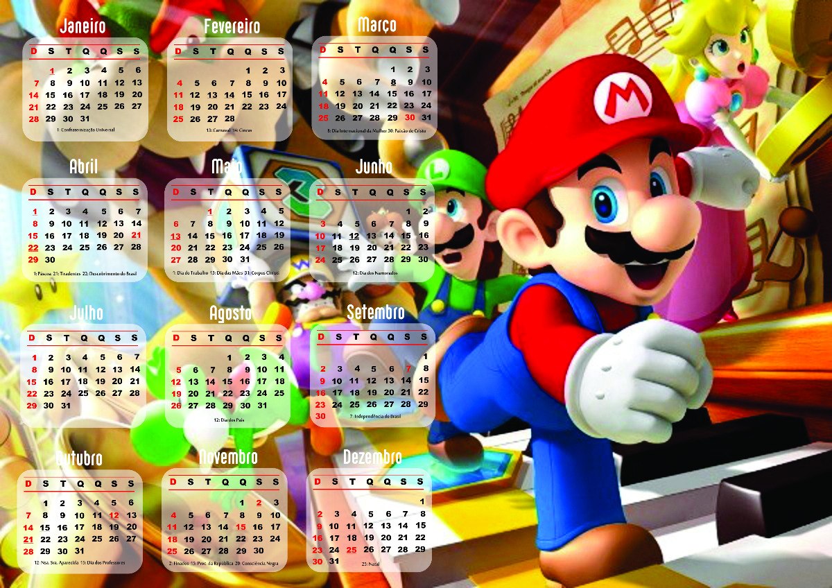 Calendario de Mario Bros para imprimir: ¡Organiza tu año con diversión! Calendario de Mario Bros para imprimir: ¡Organiza tu año con diversión!
