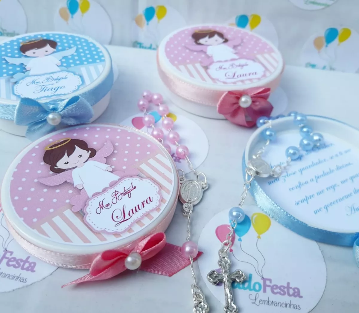 Lembrancinha Batizado Com Terço Personalizado - É tudo festa lembrancinhas  personalizadas