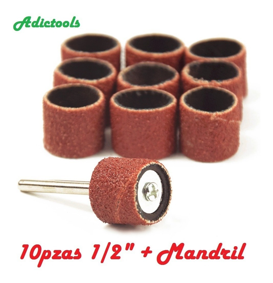 Juego de 10 bandas de lija para lijadora de tambor con 4 mandriles Dremel