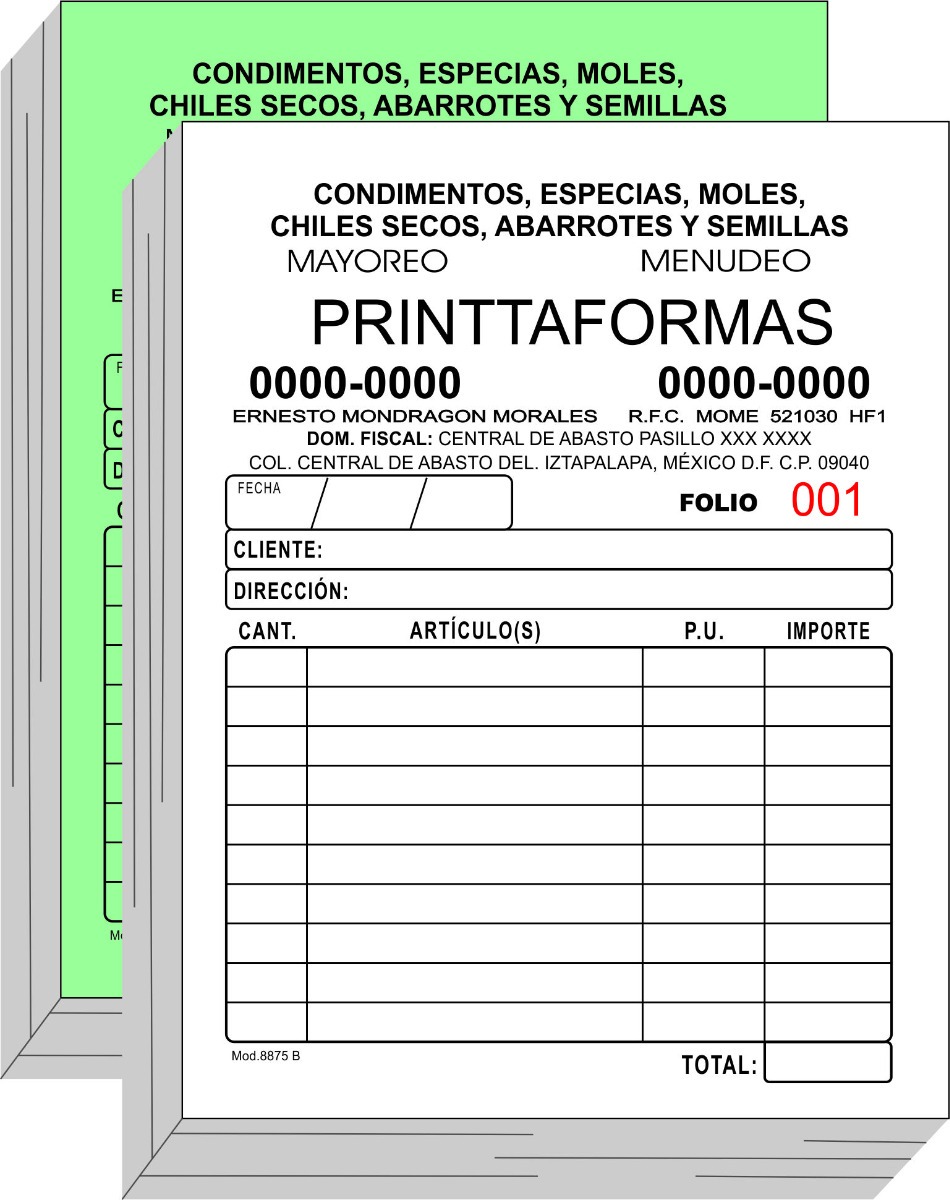 1000 Notas De Remisión 1/4 Carta Copia Y Folio. 1 Tinta 