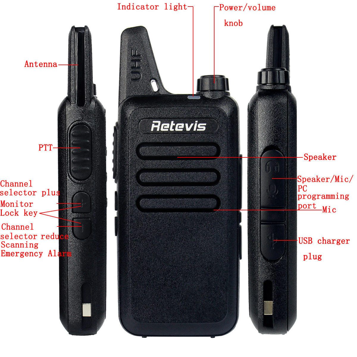 10XWalkie Talkie Retevis RT22 2W CTCSS//DCS UHF 16CH TOT VOX Scan 2-Way Radio+USB