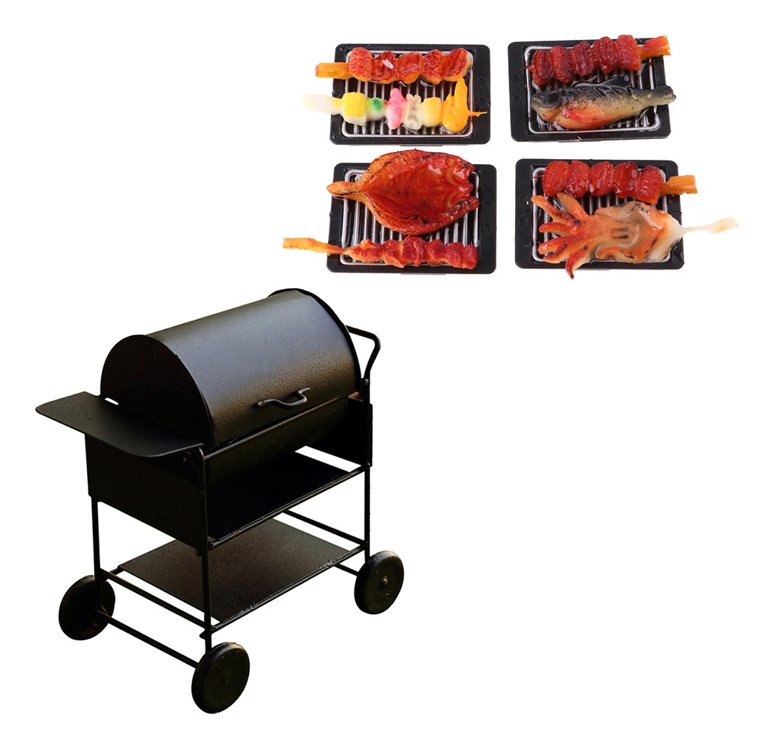 Pieza de barbacoa de metal negro de Casa de Muñecas Escala 1:12