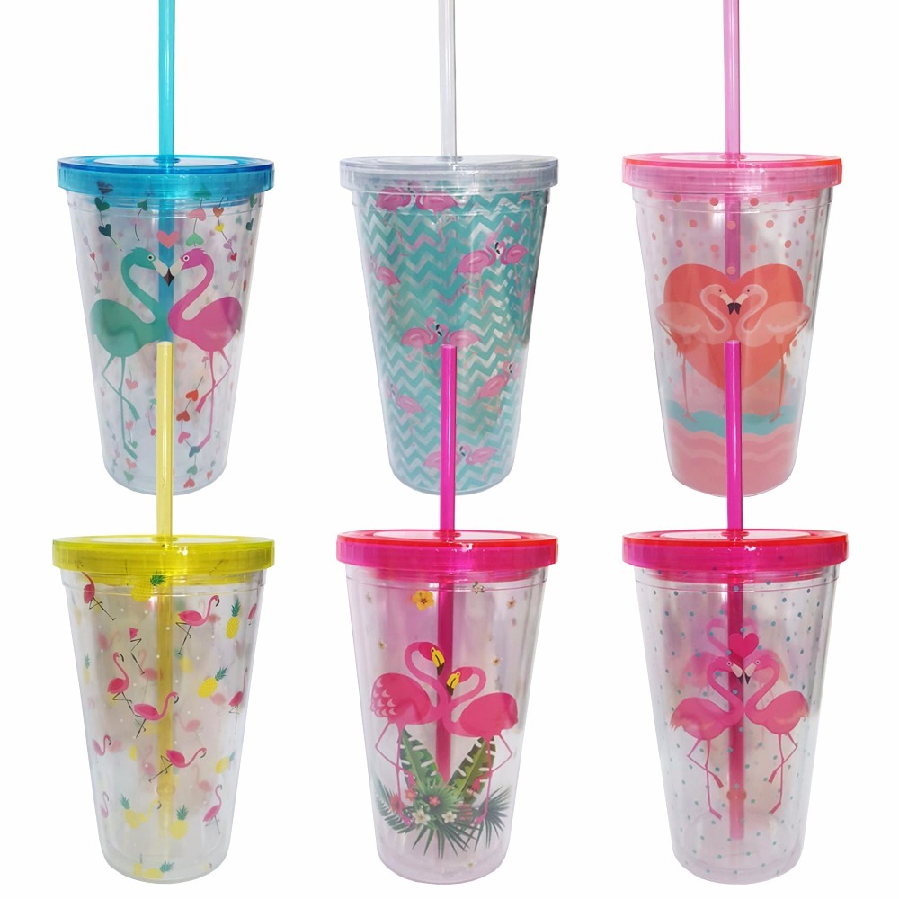12 Copo De Acrílico Flamingo Com Tampa E Canudo 450ml R Aparadores Gris Ceniza ~ 12 Copo De Acrílico Flamingo Com Tampa E Canudo 450ml R