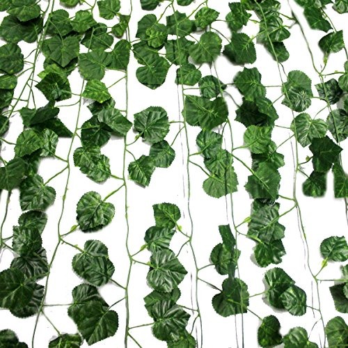 12 Pack Each 82 inch Artificial Greenery Fake Hanging Vine Plants Leaf Grape Leaves Garland Hanging for Wedding Party Garden Outdoor Greenery Office Wall Decoration GPARK ZSG-Flower002-002