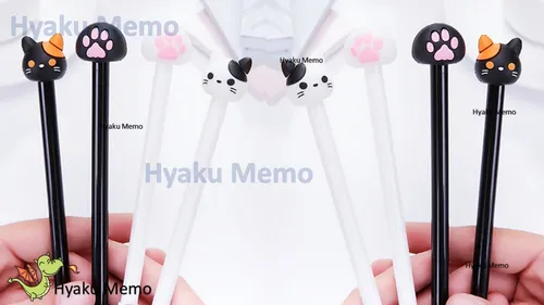 12 Plumas Kawaii Gato Huellas,tinta Negra De Gel ;)
