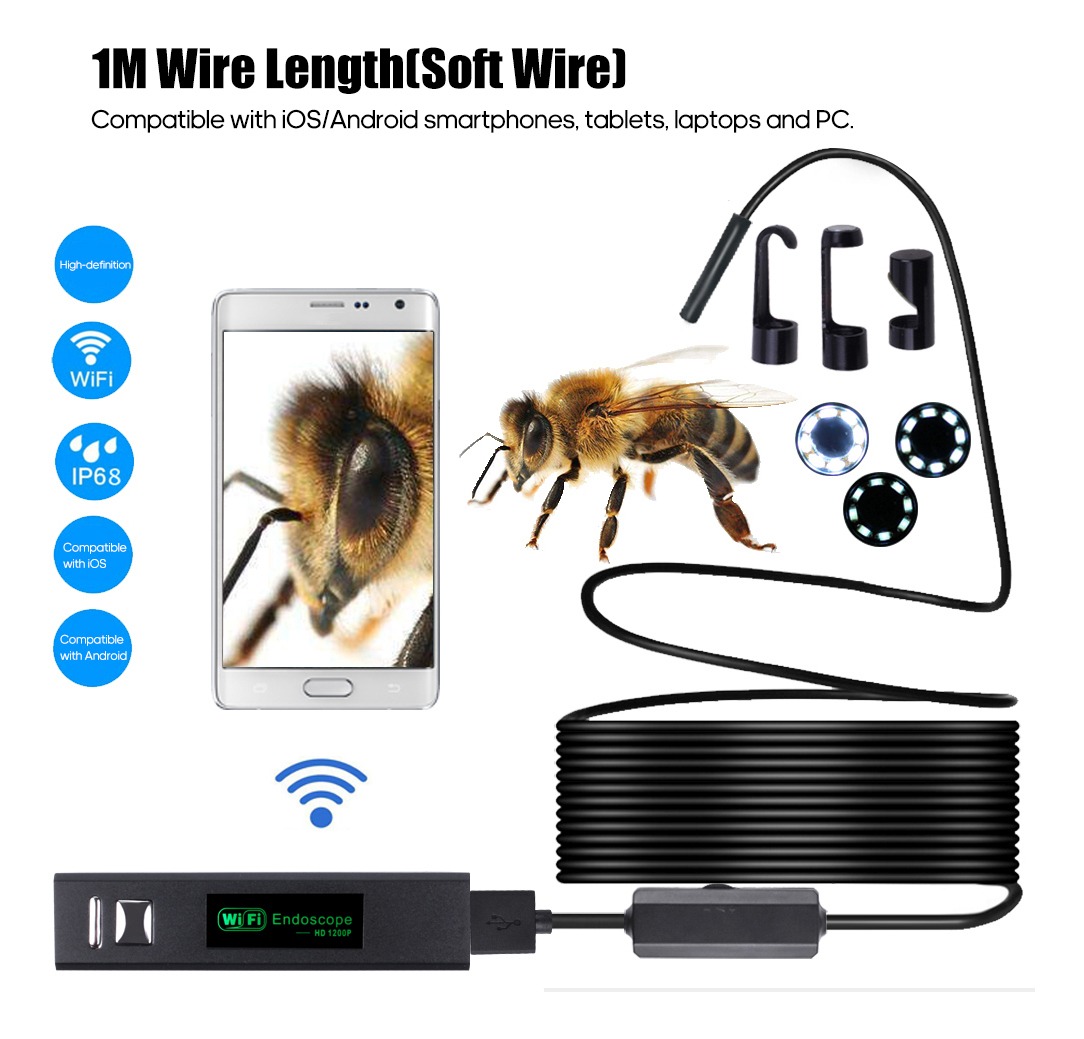 Depstech Endoscopio de Wireless WiFi Boroscopio de 2.0 Megapixeles CMOS HD Camara de la Serpiente 6 LED para Andorid y IOS Smartphone 5M Camara de Inspecci/ón Negro 16.4 ft