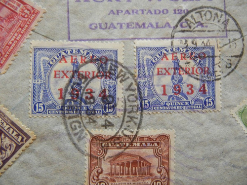 1934 Antigua Carta Con 8 Timbres De Guatemala A Alemania 