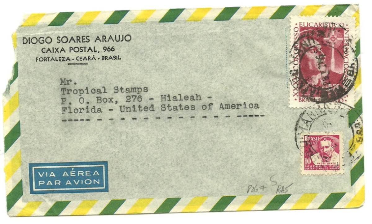 1955 - Env0021 - Envelope Brasil Para Eua - R$ 6,00 em 