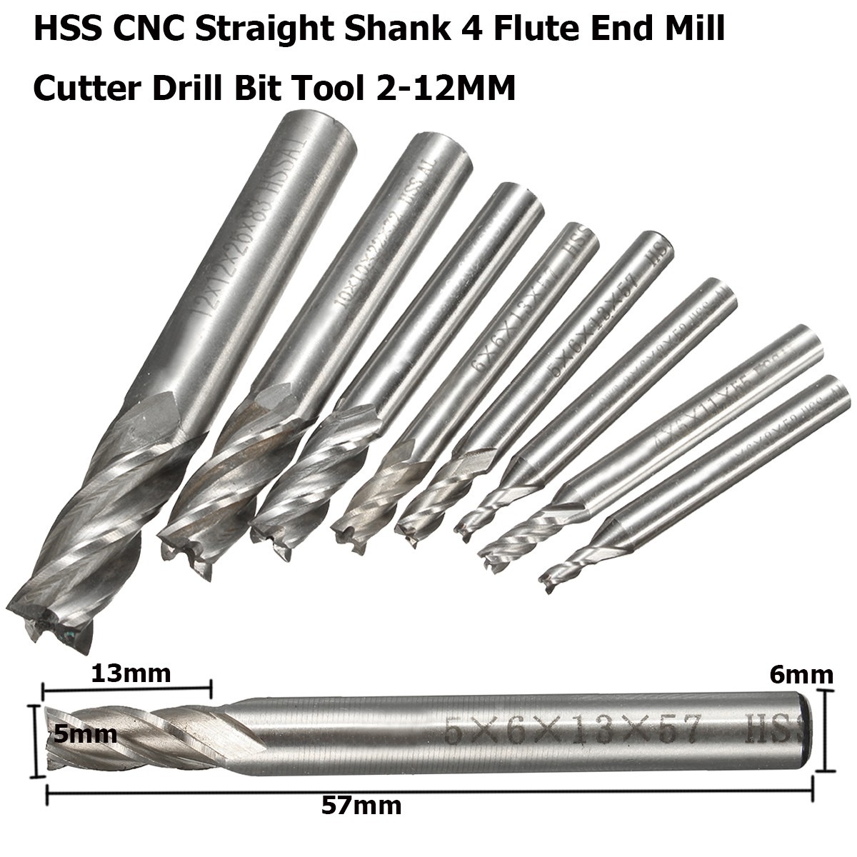 New HSS CNC Straight Shank 4 Flute End Mill Cutter Drill Bit Tool 6mm