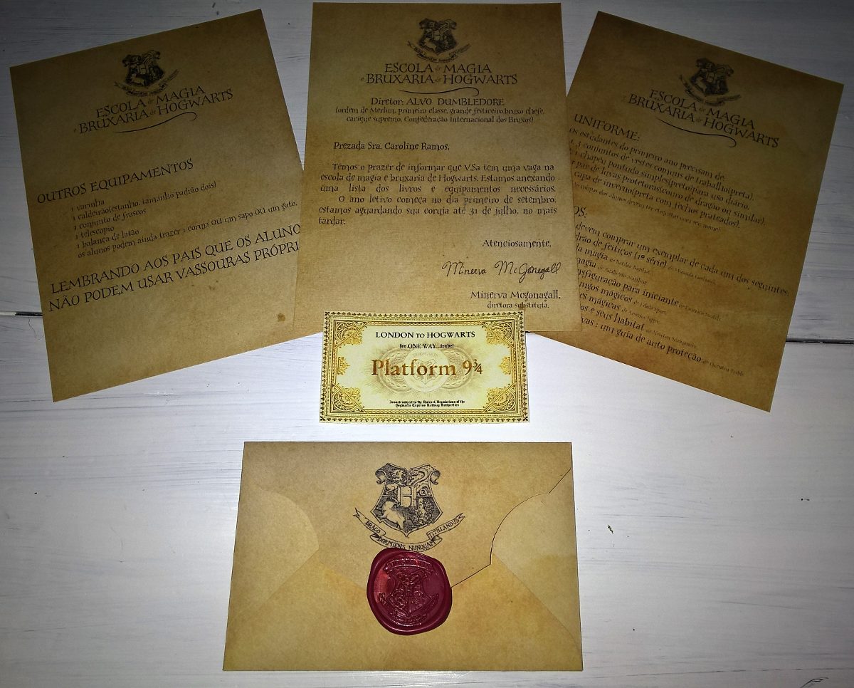 2 Carta De Hogwarts Personalizada + 3 Tatuagem Marca Negra 