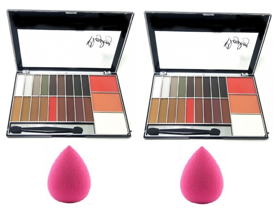 Paleta De Sombra E Blush 2 Paleta Maquiagem Sombras C 2 Esponjas Blush Iluminador - R$ 64,20 em