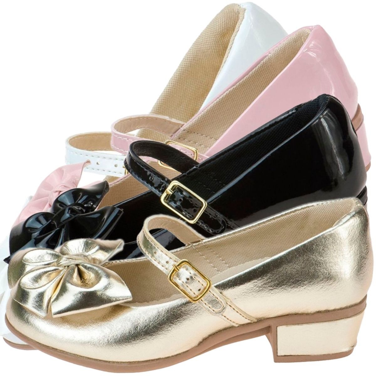PEPITE MODA INFANTIL | 2 Pares Sapatilha Infantil Feminina Com Salto Laço Festa Moda Infantil Sapato Saltinho Menina Batizado Evangélica Boneca - R$ 77,99