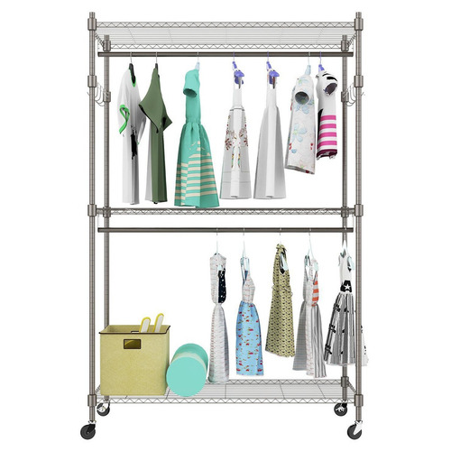 2 Rod Garment Rack Heavy Duty Rolling Wire Shelving Cloth 2 Rod Garment Rack Heavy Duty Rolling Wire Shelving Cloth