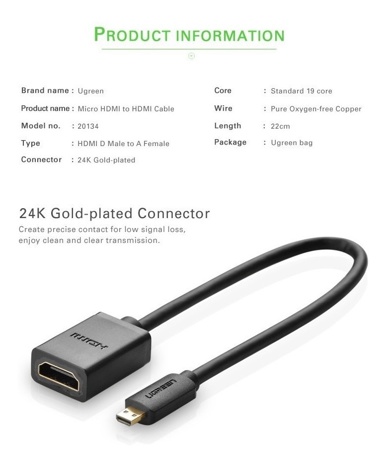Micro HDMI to HDMI Adapter Microhdmi Adaptor HDMI Adapter Gold Plated Cable Adapter Black