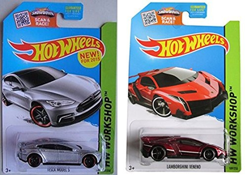 2015 Hot Wheels Tesla Model S & Red Lamborghini Veneno ...