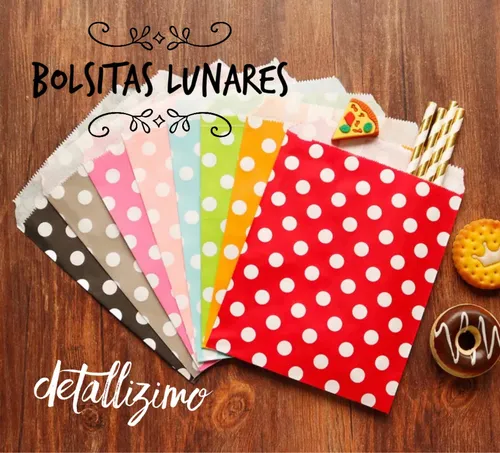 24 Bolsitas De Papel Puntitos Para Fiestas, Dulceros Bolsas