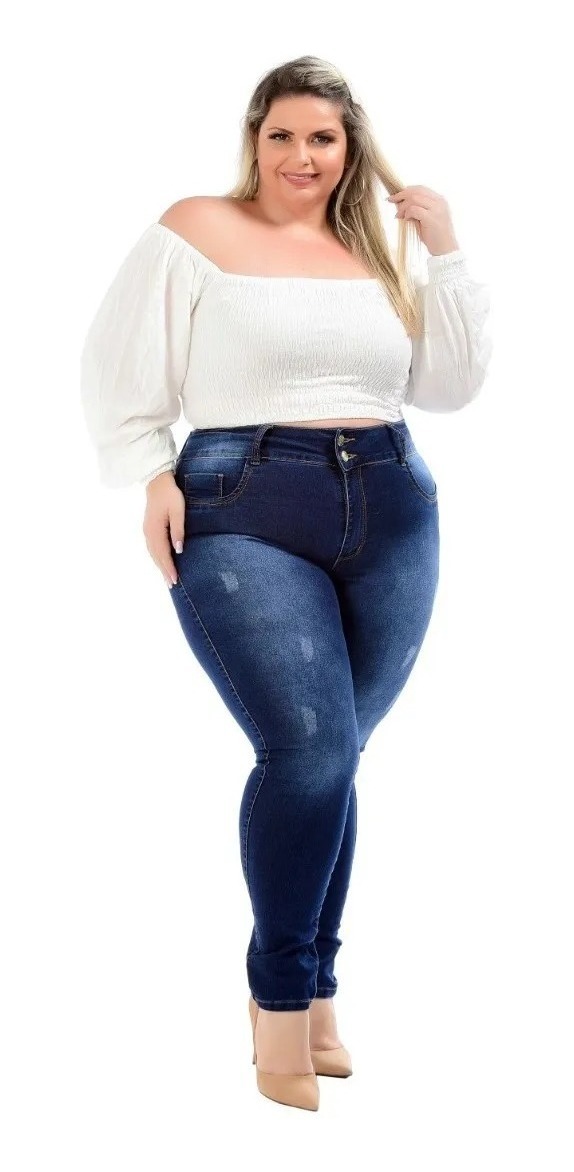 3 Calça Jeans Feminina Plus Size Cintura Alta C Lycra Até 56 - R$ 210,00 em Mercado Livre