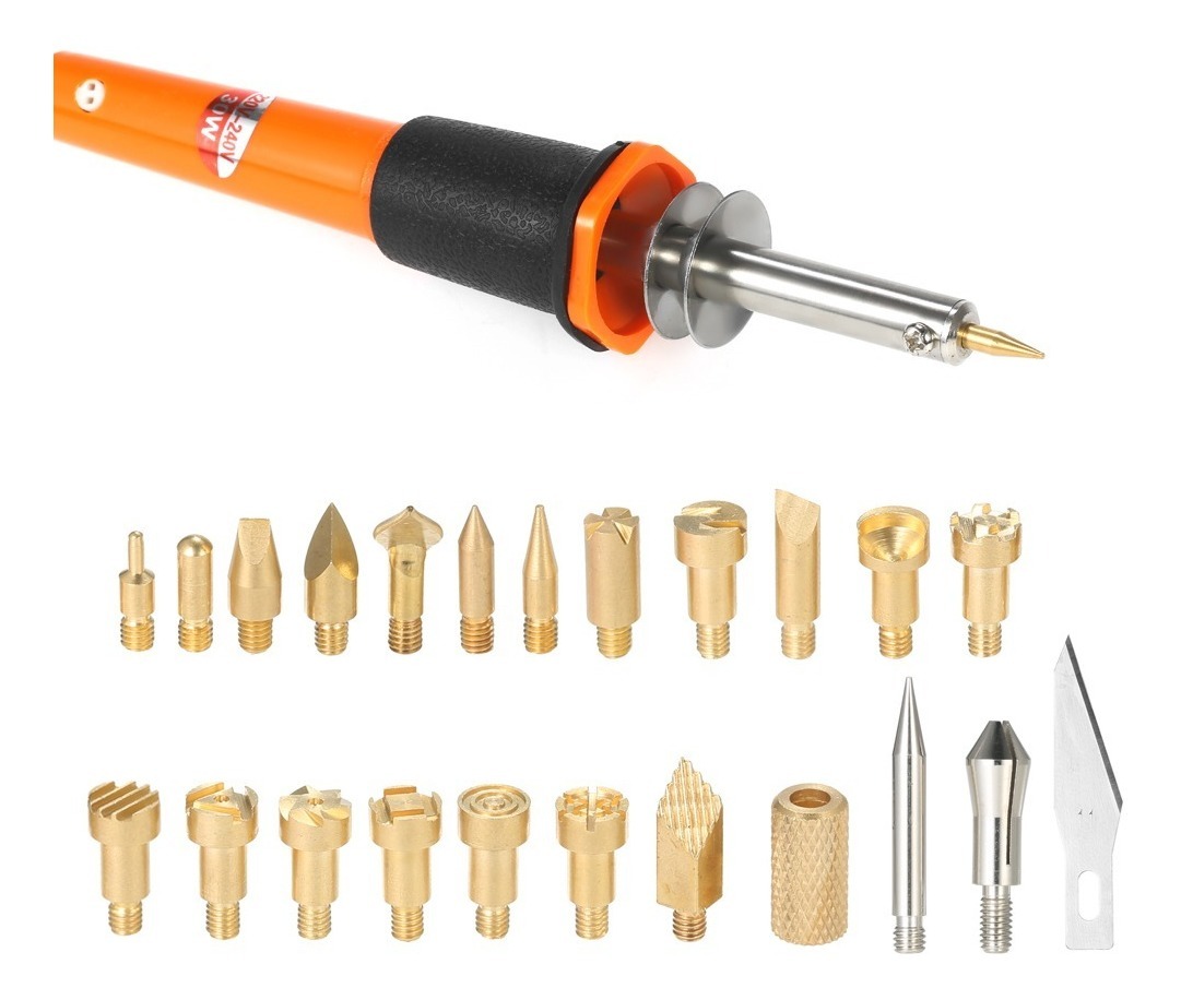 30w 24pcs Wood Pyrography Tool Set Burning Kit R 109 02 Em 30w 24pcs Wood Pyrography Tool Set