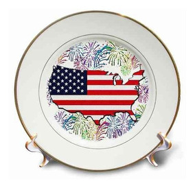 3dRose cp_14251_1 Vintage Child and Fireworks-Porcelain Plate 8-Inch 