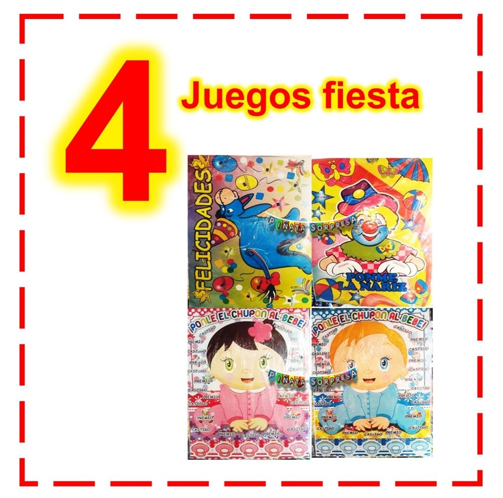 4 Juego Fiesta Kermes Feria Cumpleano Baby Shower Cola Burro