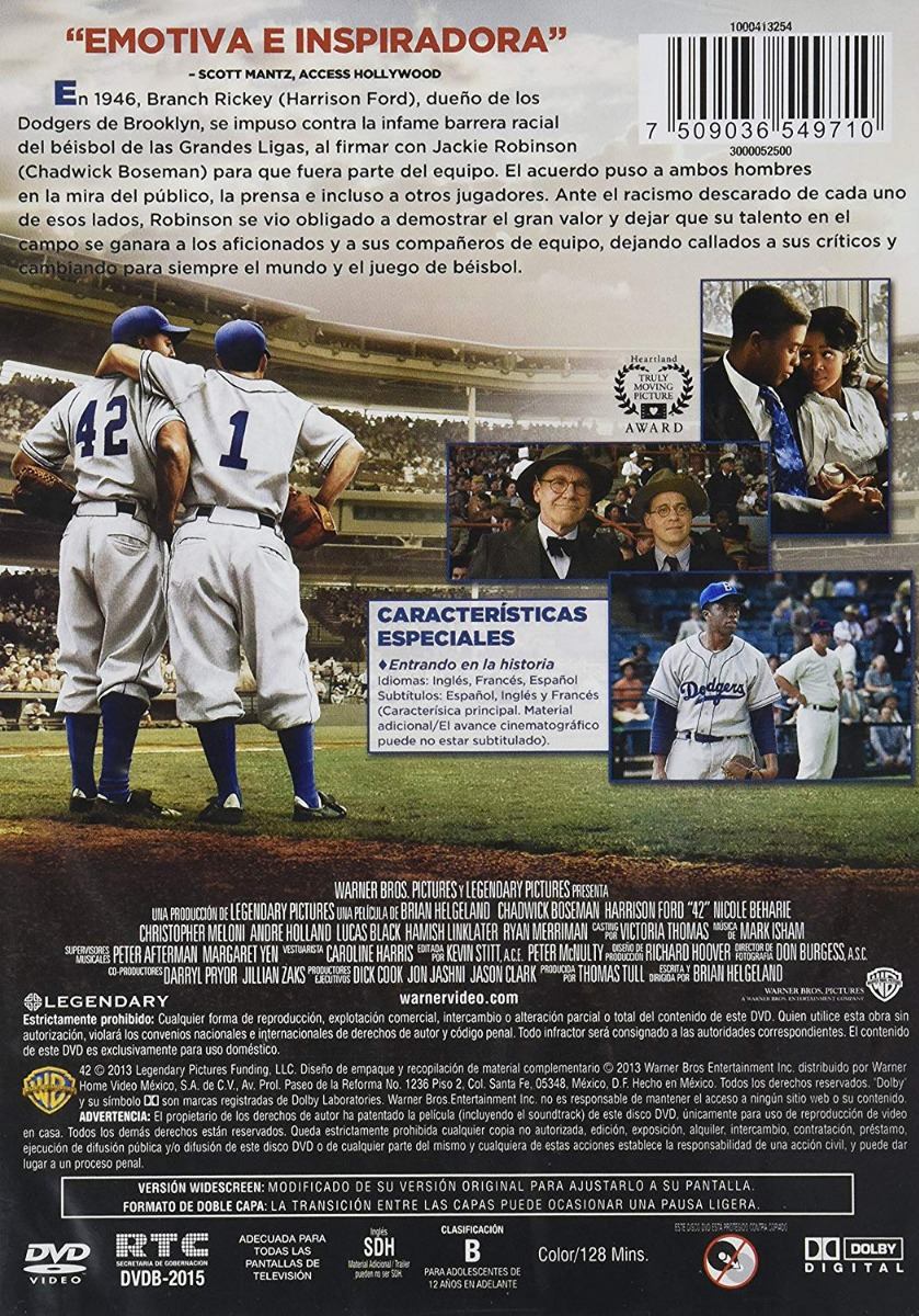 42 La Verdadera Historia De Leyenda Del Deporte Pelicula Dvd 179.00 en Mercado Libre