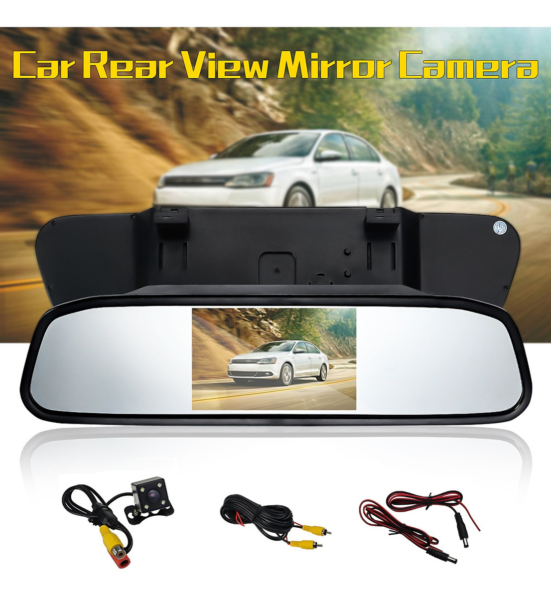 4.3/" LCD Del Car Espejo Retrovisor Monitor+4LED Visión Nocturna Cámara del Coche