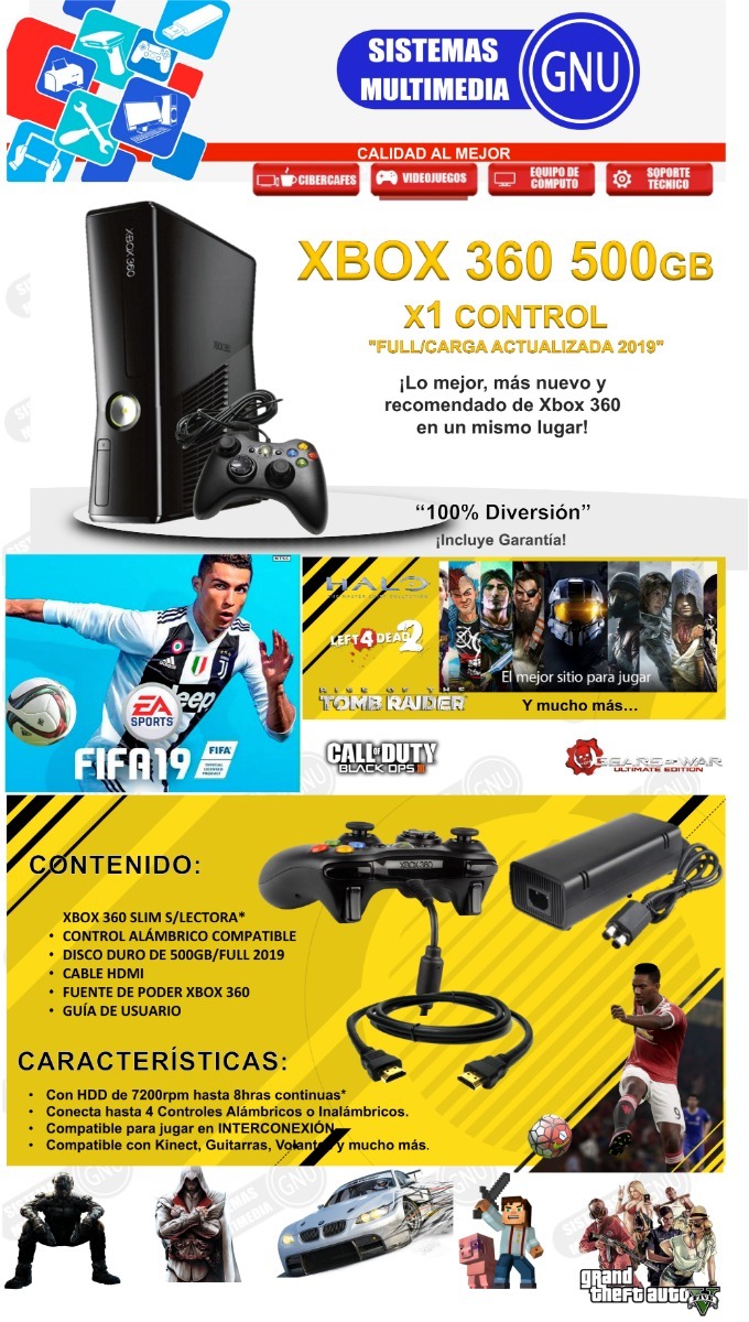 Xbox 360 Color 500 Gb Hits 2019 127 Juegos - $ 3,728.00 en Mercado Libre