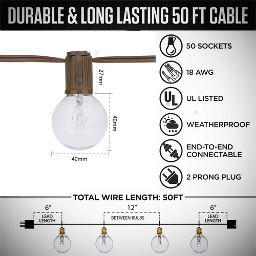 50ft Outdoor Patio String Lights With 50 Clear Globe G40 Bul 157 900 En Mercado Libre - 50ft Outdoor Patio String Lights With 50 Clear Globe G40 Bulbs 50ft Outdoor Patio String Lights With 50 Clear Globe G40 Bul 157 900 En Mercado Libre - 50ft Outdoor Patio String Lights With 50 Clear Globe G40 Bulbs