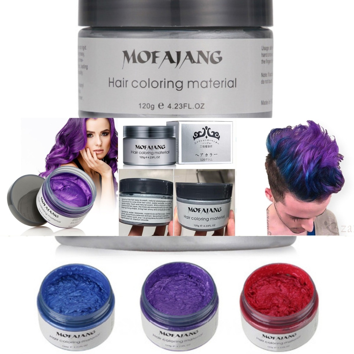 6 Cera Para Cabello Pelo Azul Morado Rojo Mofajang 