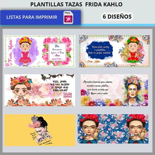 6 Plantillas Sublimar Tazas Frida Kahlo. Png Listas Imprimir