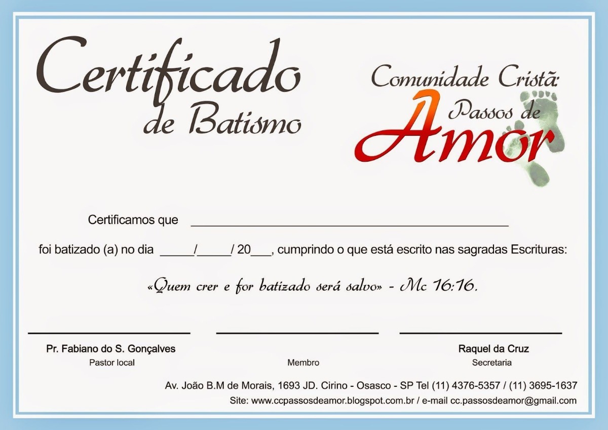 70 certificados de batismo para igrejas frete gratis r certificado de batismo