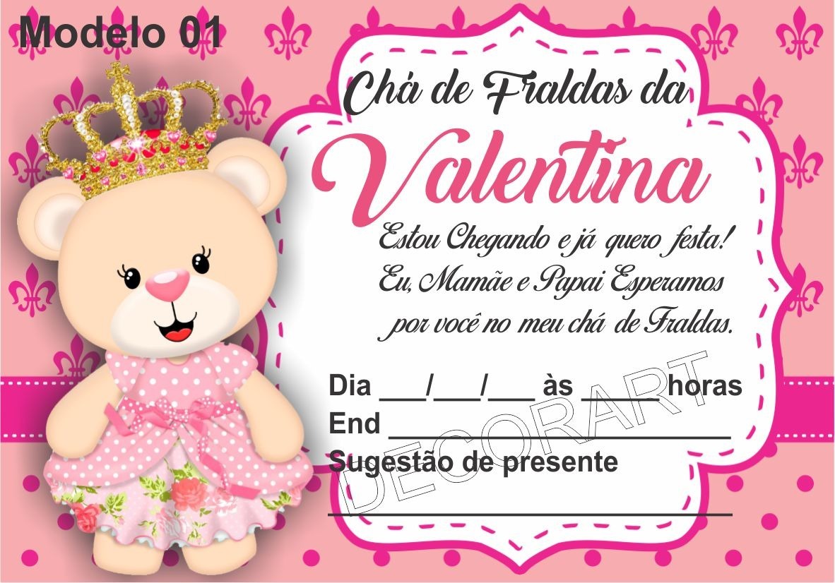 80 convites ch 225 de beb 234 menina ch 225 fralda ursa princesa cha de bebe convites