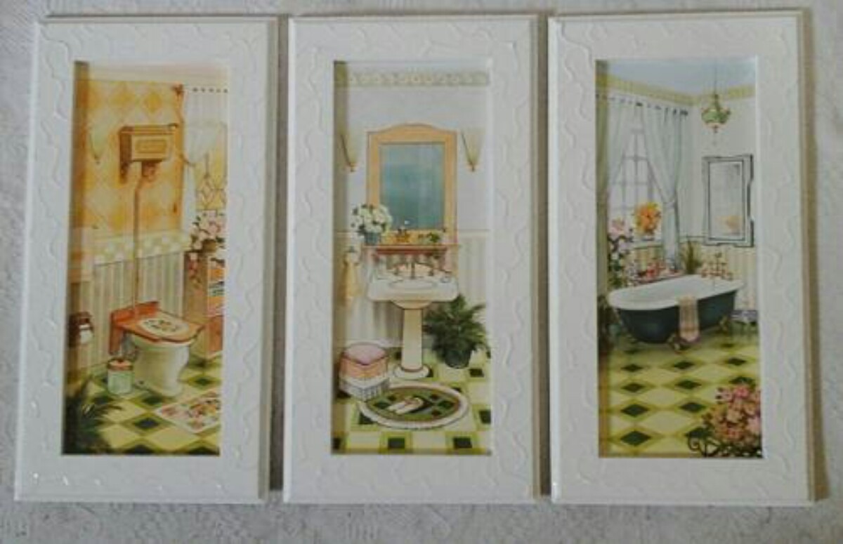 9 Quadrinhos Para Banheiro Em Mdf Com Decoupage (3 Trios)